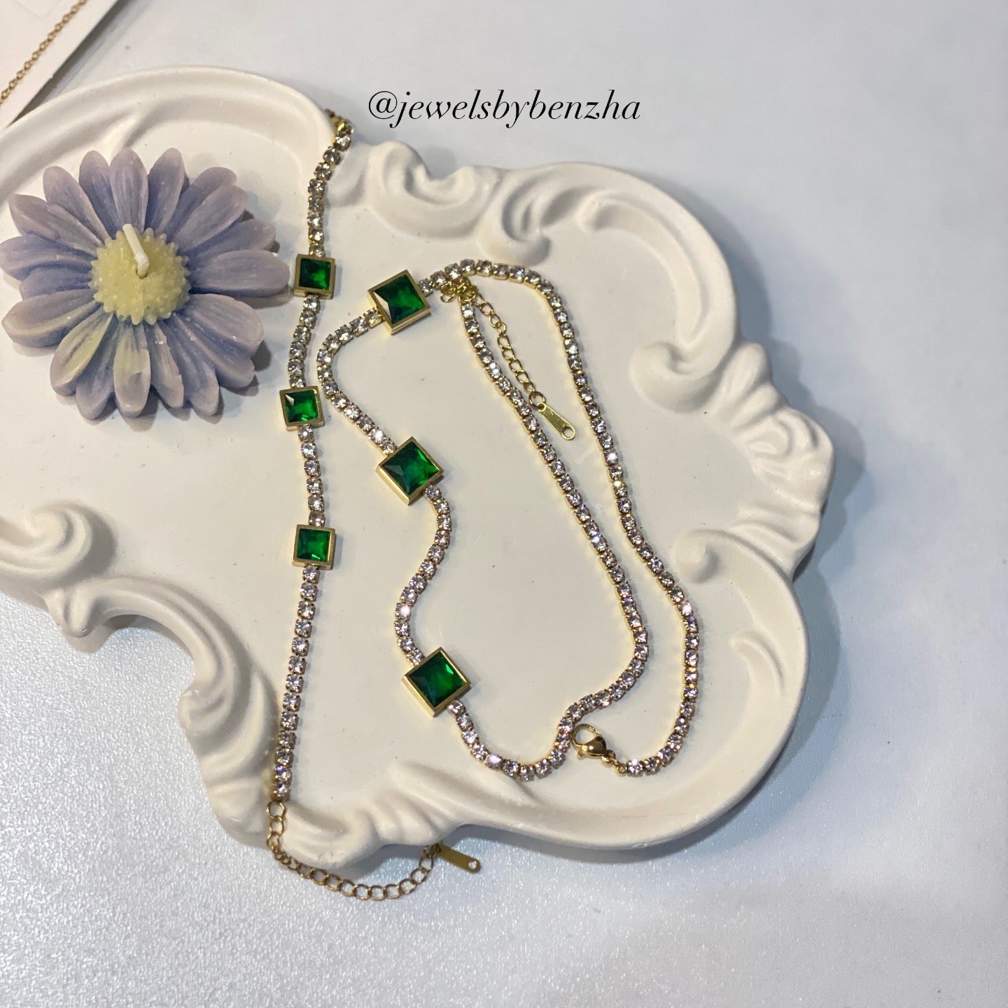Green emerald necklace and bracelet set