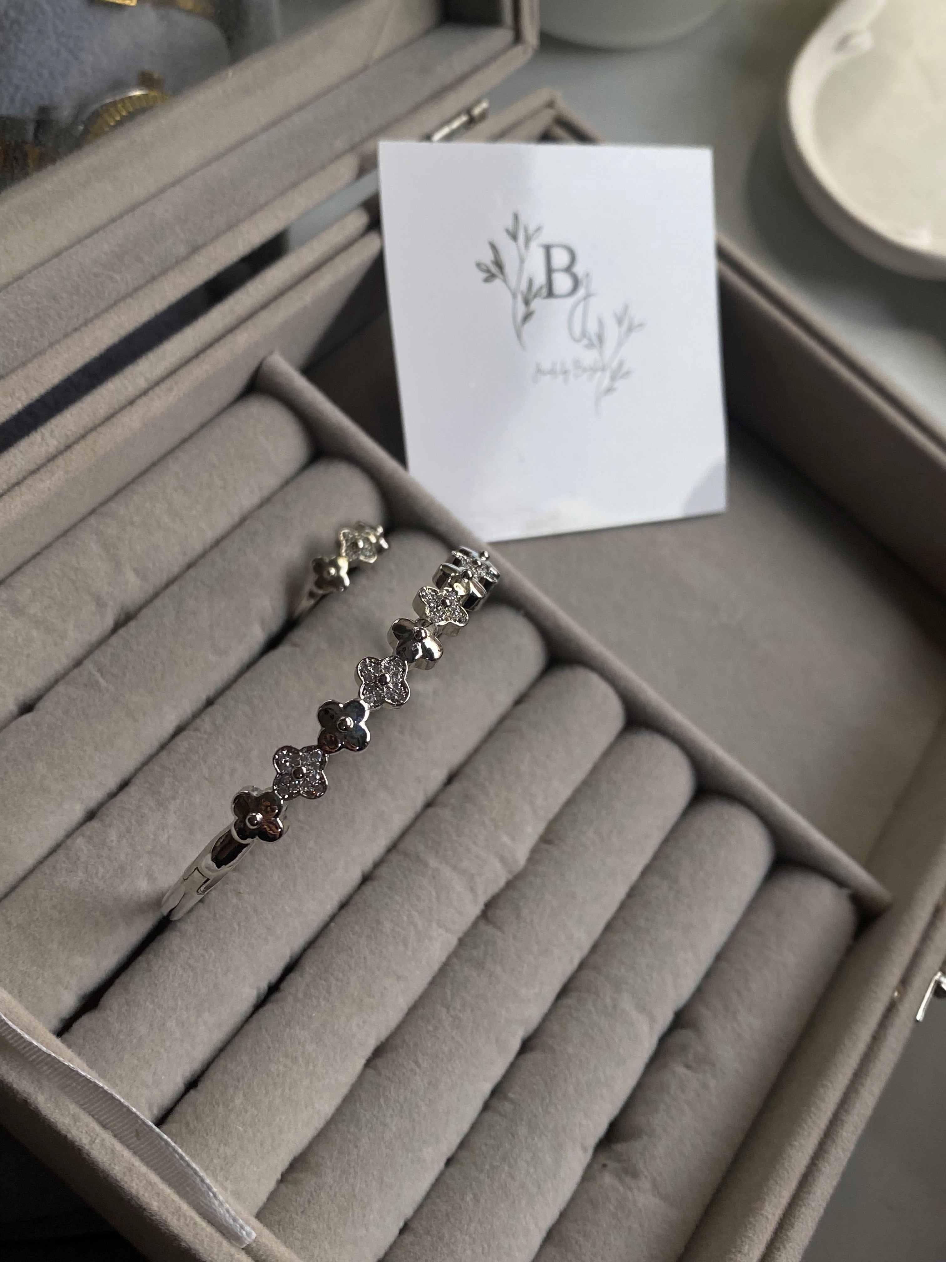 Silver Flower ring and handcuff set