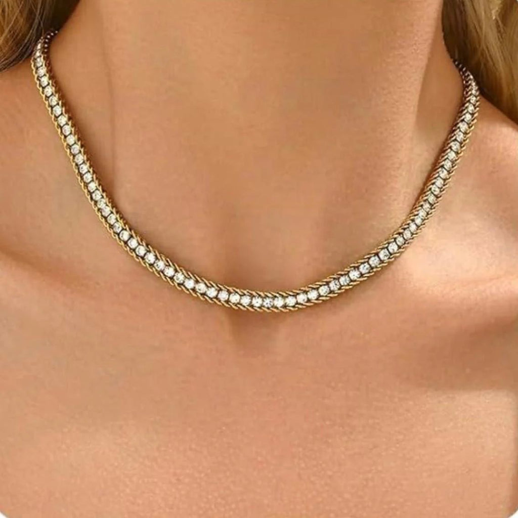 Crystal white with golden base necklace