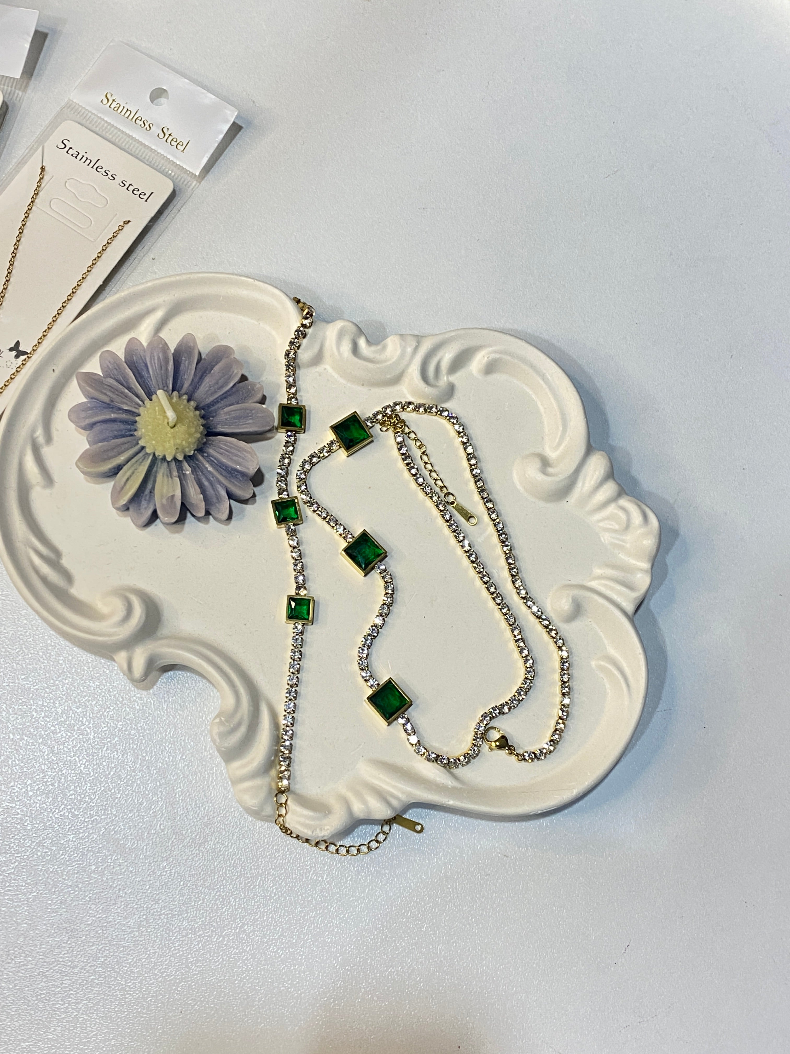 Green emerald necklace and bracelet set
