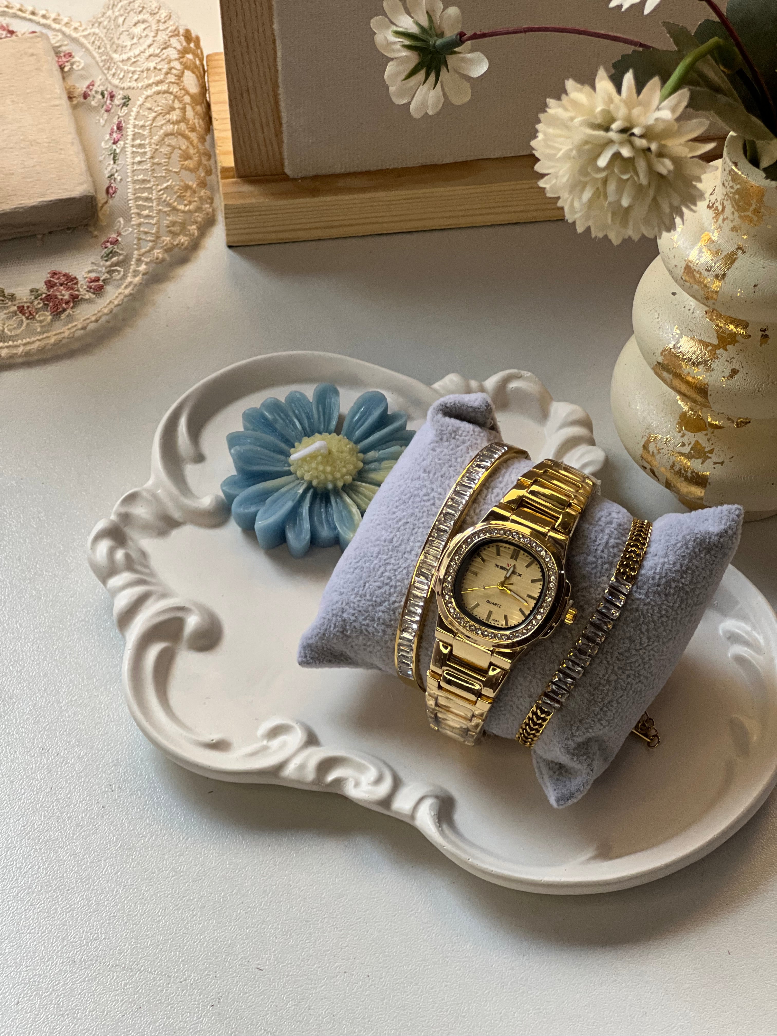 Watch stack with handcuff and bracelet