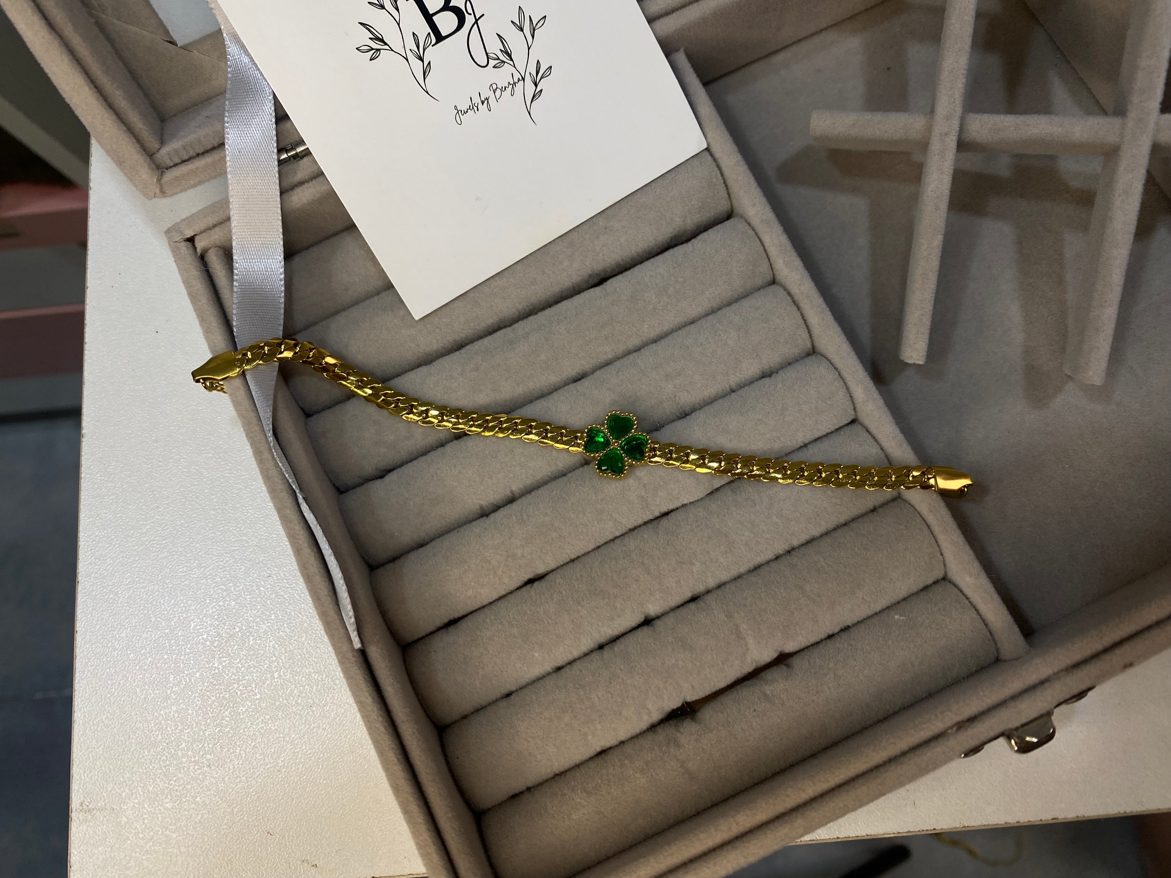 Green Crystal Clover Bracelet