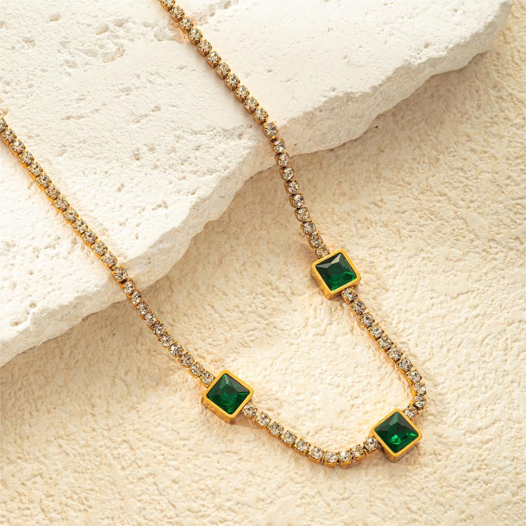 Green emerald necklace and bracelet set